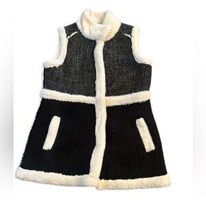 Faux Frenzy Knit Wool Faux Fur Vest - Womens Size Large - Black Gray White